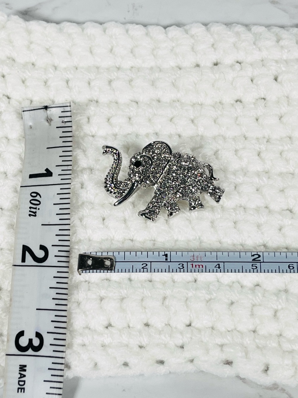 Silver Tone Rhinestone Elephant Brooch - Picture 3 of 4